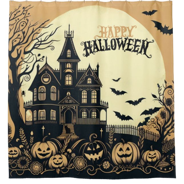 Vintage glückliche Halloween-Kunst Duschvorhang (Vorderseite)