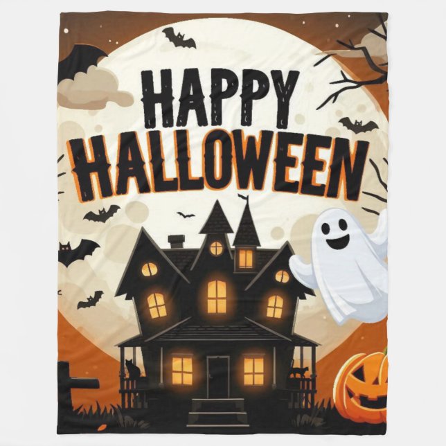 Vintage glückliche Halloween-Kunst Fleecedecke (Vorderseite)
