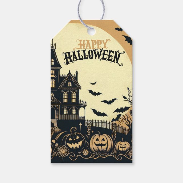 Vintage glückliche Halloween-Kunst Geschenkanhänger (Vorderseite)