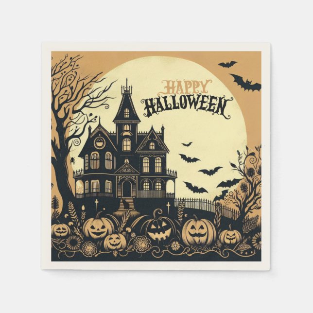 Vintage glückliche Halloween-Kunst Serviette (Vorderseite)