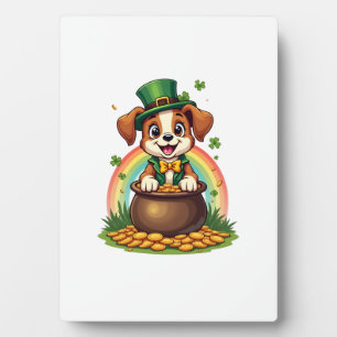 Vintage Glücklicher Leprechaun Welpe Regenbogen To Fotoplatte