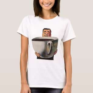 Vintage glücklicher Mann trinkt riesige Tasse Kaff T-Shirt