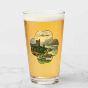 Vintage Glückskleeblatt mit einer irischen Burg Glas