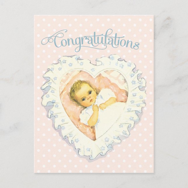 Vintage Glückwünsche für New Baby Postkarte (Vorderseite)