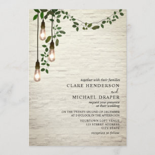 Vintage Glühbirne Botanischer Garten Hochzeit Einladung