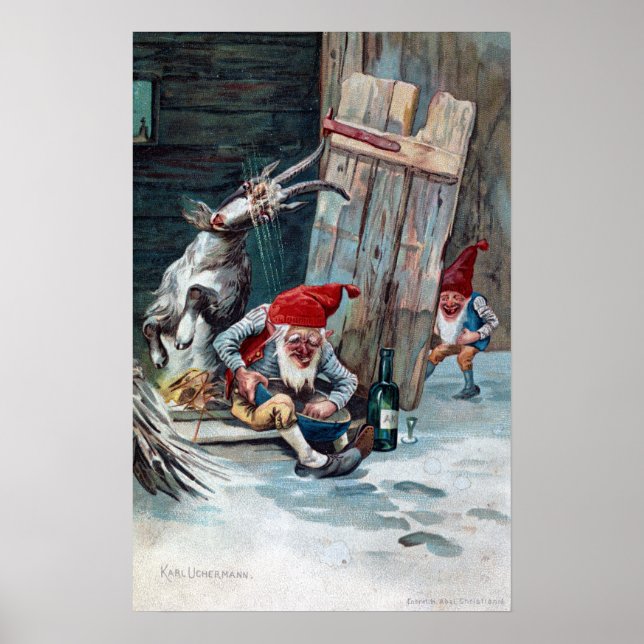 Vintage Gnomen und Ziegenweihnachtsfest Poster (Vorne)