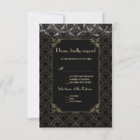 Vintage Gold Art Deco Fleur-de-lis Wedding RSVP