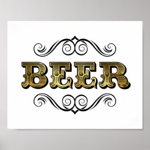 Vintage Gold BIER Schild Druck