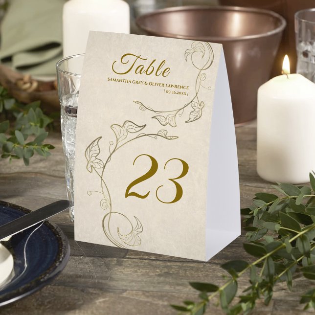 Vintage Gold Botanical Wedding Table Card Tischaufsteller (Von Creator hochgeladen)