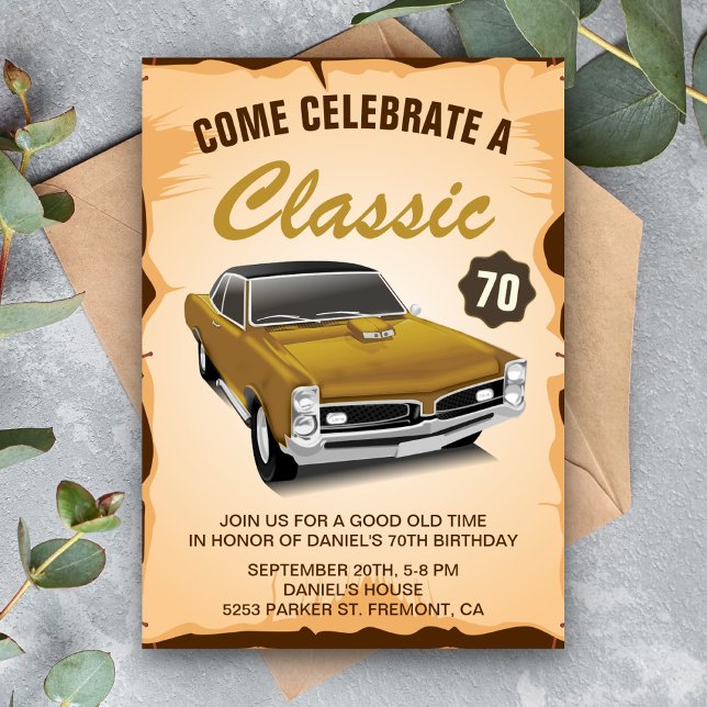 Vintage Gold Car Classic Invitation Anniversaire (Créateur téléchargé)