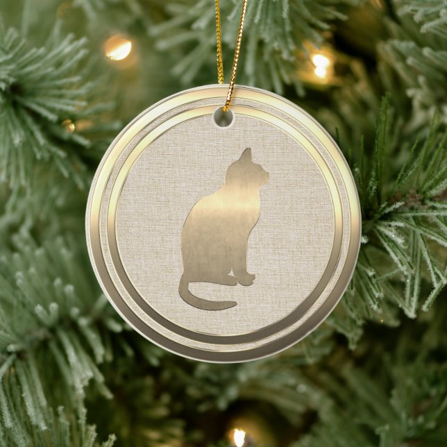 Vintage Gold Cat Keramik Ornament (Baum)