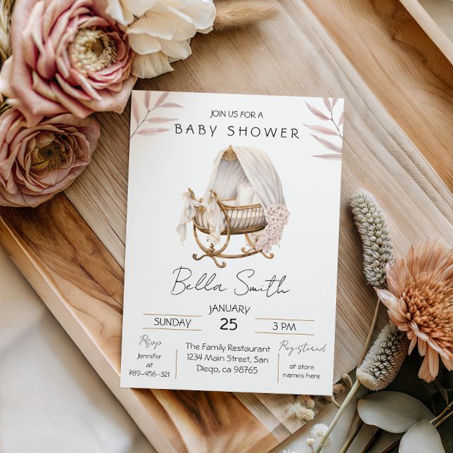 Vintage Gold Cradle Baby Shower Invitation Einladung (Von Creator hochgeladen)