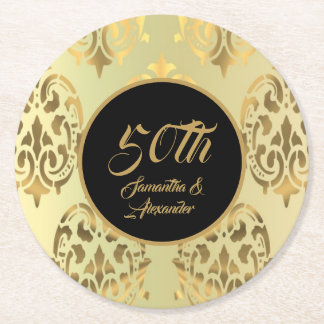 Vintage gold damask 50th anniversary runder pappuntersetzer