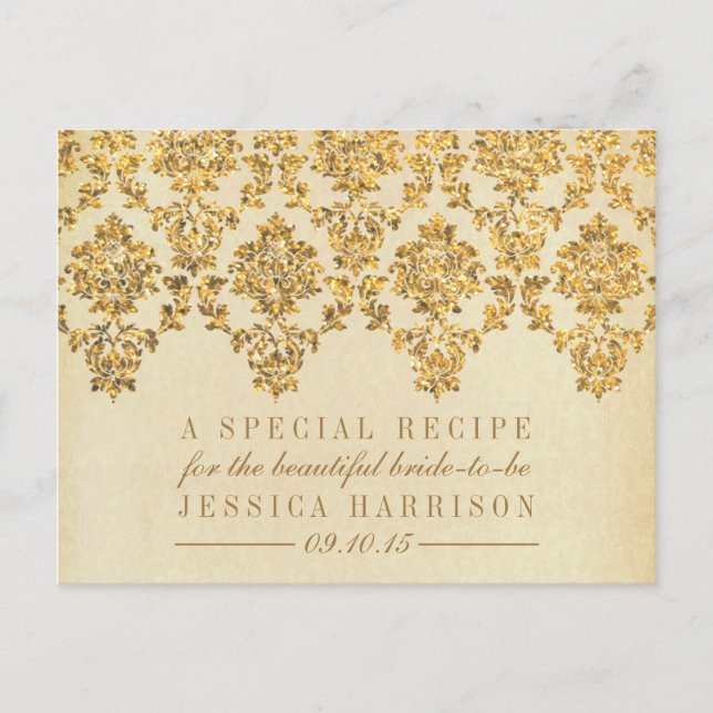 Vintage Gold Damask Brautparty Empfehlungskarten Einladungspostkarte (Vorderseite)