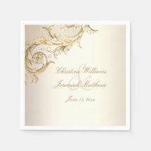 Vintage Gold Floral Damask Elegantes Script Hochze