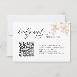  Vintage Gold Floral QR code Wedding RSVP Cards Karte