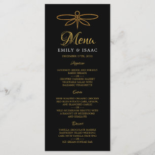 Vintage Gold Foil Dragonfly Mariage Menu