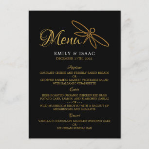 Vintage Gold Foil Dragonfly Mariage Menu