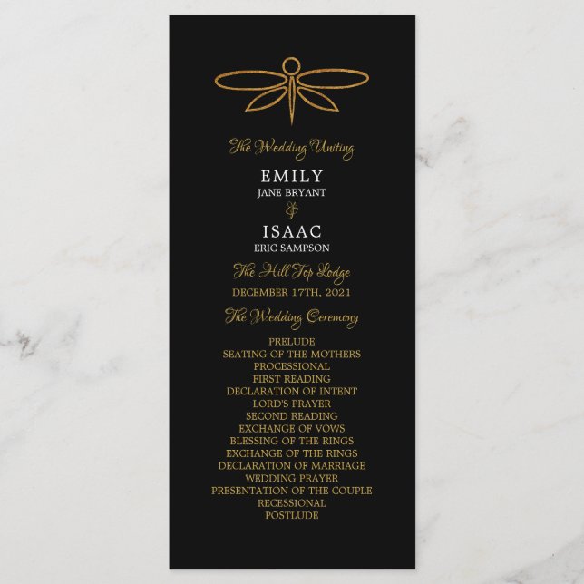 Vintage Gold Foil Dragonfly Wedding Programme (Devant)