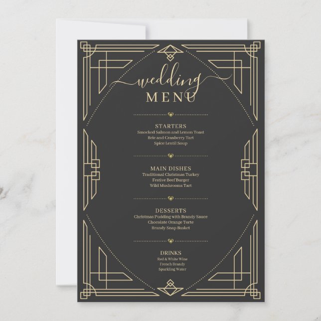 Vintage gold frame wedding menu on dark gray einladung (Vorderseite)
