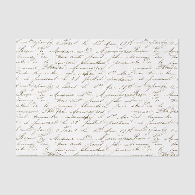 Vintage Gold French Script Handwriting Cursive Tis Seidenpapier (Vorderseite)