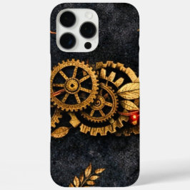 Vintage Gold Gears & Red Neon Mythic Cyberpunk iPhone 16 Pro Max Hülle