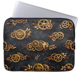 Vintage Gold Gears & Red Neon Mythic Cyberpunk Laptopschutzhülle