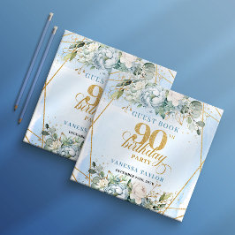 Vintage Gold Glitter Frame Dusty Blue 90 Birthday Gästebuch
