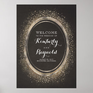 Vintage-Gold-Glitter-Rahmen-Hochzeits-Willkommenss Poster