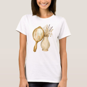 Vintage Gold Handspiegel & Trockenblumen - Cottage T-Shirt