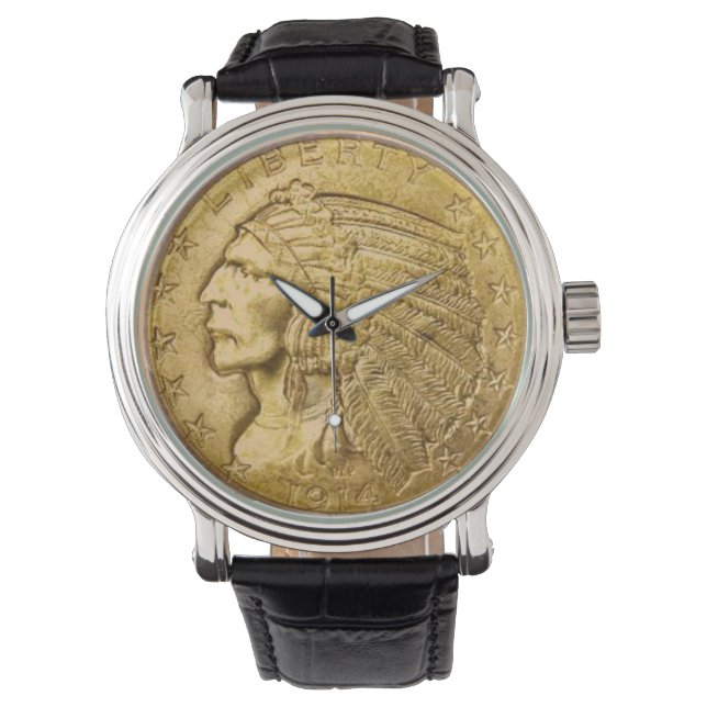 Vintage Gold-Indianerkopfmünze Armbanduhr (Vorderseite)