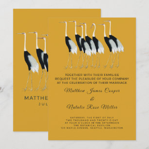 Vintage Gold Japanische Kraniche Elegantes Skript Einladung