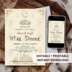 Vintage-Gold-Moschee-Ramadan-Kareem-Iftar-Abendess Einladung