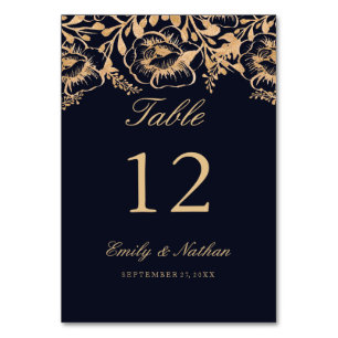 Vintage Gold Navy Floral Numéro de tableau Cartes