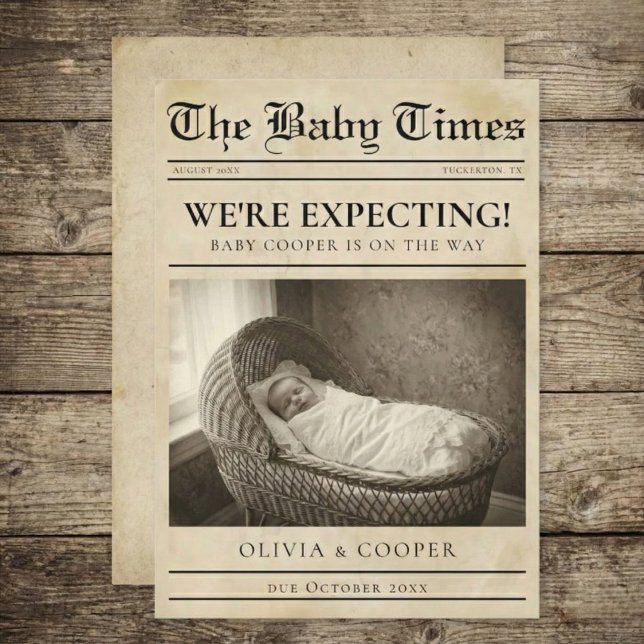 vintage gold Newspaper Pregnancy Announcement Ankündigung (Von Creator hochgeladen)