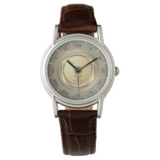 Vintage-Gold-Roman Numeral-Braunes-Leder-Uhr Armbanduhr