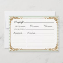 Vintage Gold-Sage-Streifen Brautparty-Rezeptkarte