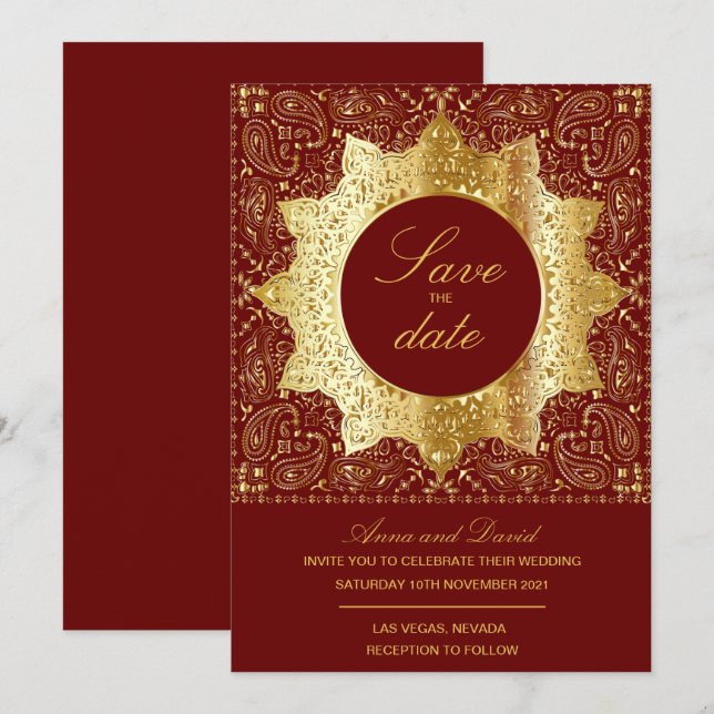 Vintage Gold-Save the Date Einladung (Vorne/Hinten)