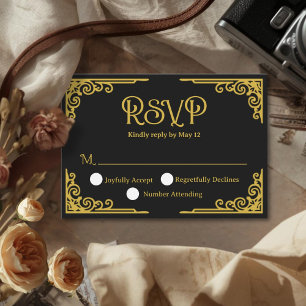 Vintage Gold Schwarz Hochzeit RSVP Karte