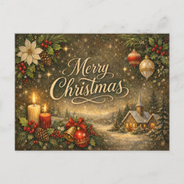 Vintage Gold Script Winter Merry Christmas  Feiertagspostkarte