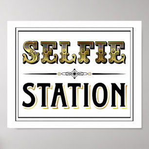 Vintage Gold SELFIE STATION Schild Druck