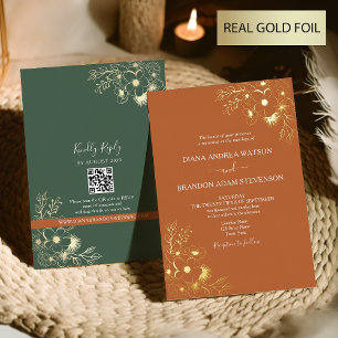 Vintage Gold- und Terrakotta-Hochzeits-QR-Code Folieneinladung