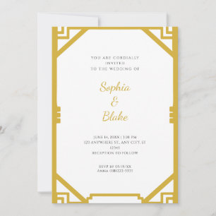 Vintage Gold und Weiß einfache Art Deco Hochzeit Einladung
