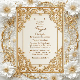 Vintage-Gold Verzierte Königliche Heritage-Floral Einladung
