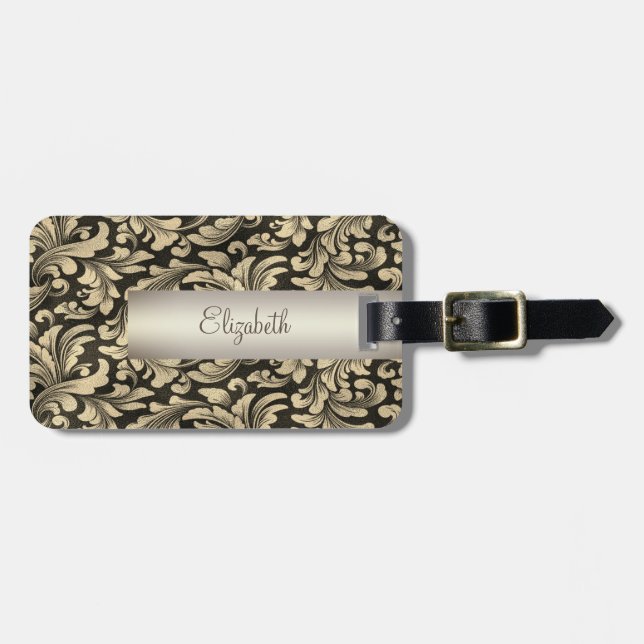 Vintage Gold-Wirbel Gepäckanhänger (Vorderseite horizontal)