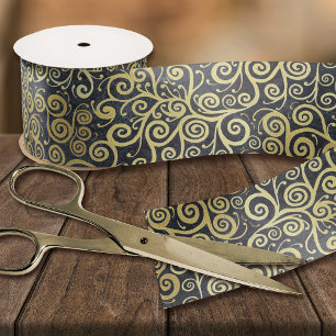Vintage Gold Wirbel Muster Luxus Holzkohle Grau Satinband