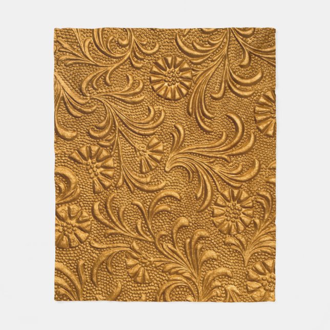 Vintage Goldblumenschmuck Fleecedecke (Vorderseite)