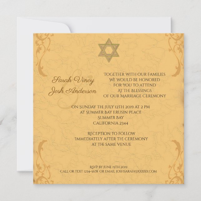 Vintage Goldbrokade Jüdische Hochzeit Einladung (Vorderseite)