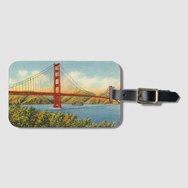 Vintage Golden Gate Bridge San Francisco Gepäckanhänger (Vorderseite (Horizontal))
