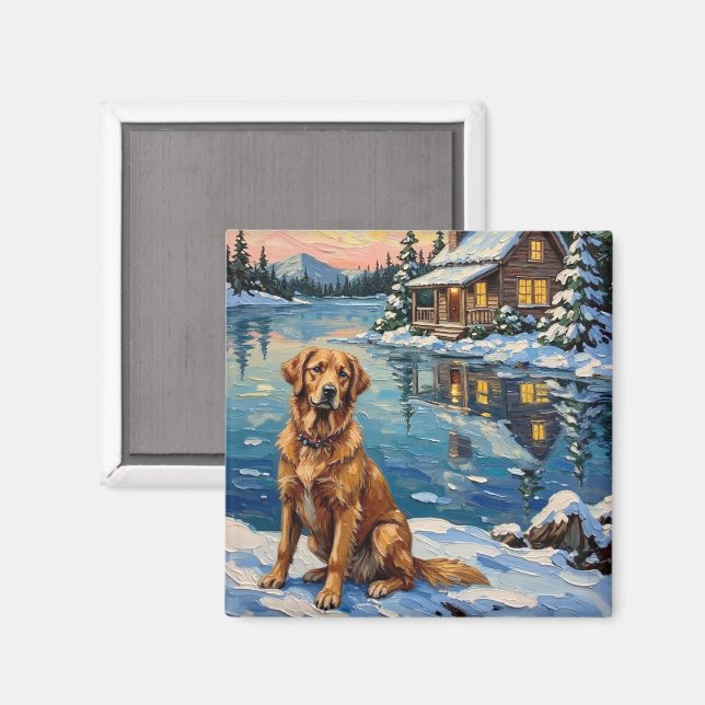 Vintage Golden Retriever by Lakeside Christmas Magnet (Vorderseite/Rückseite)